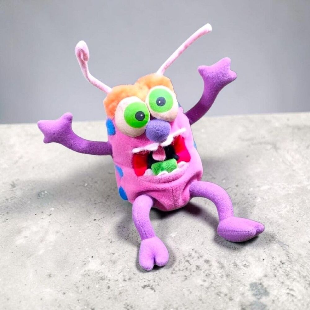 Vintage 1998 Silly Slammers Flu Bug Plush ToyBox Creations Beanbag Monster Pink